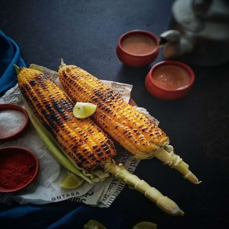 Bhutta or Roasted Corn with lemon