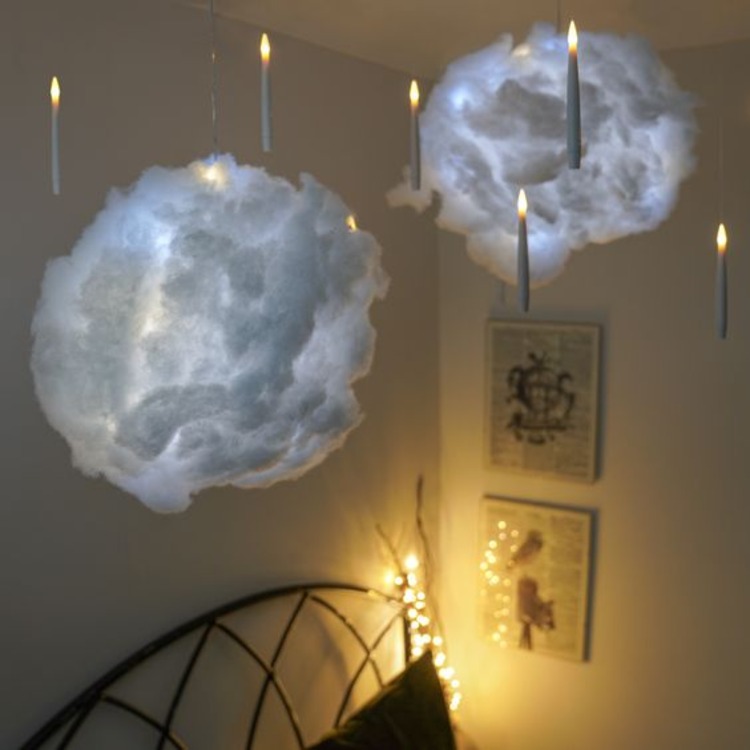 Hanging Puffy cloud fairy lights with candles